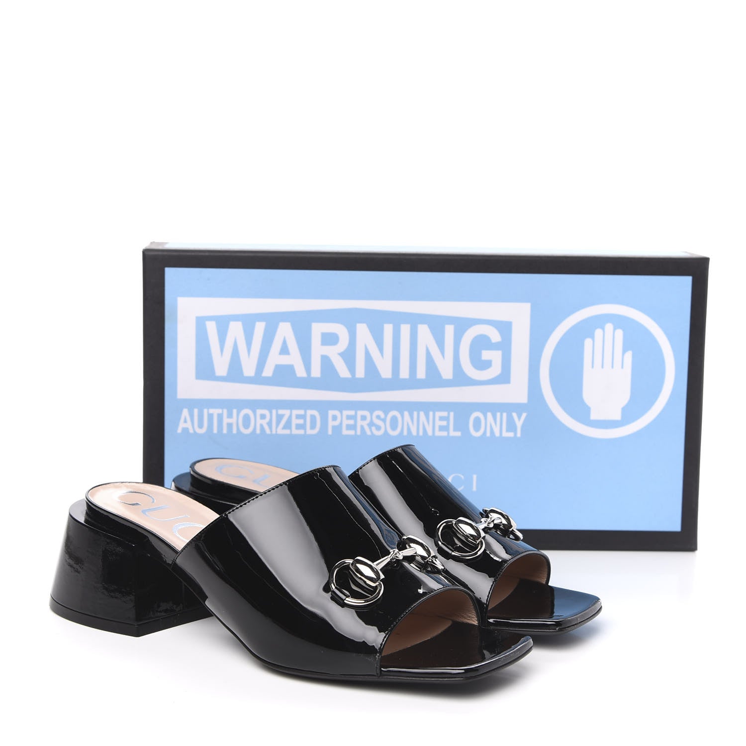 Gucci Patent Lexi Horsebit Mid-Heel Slide Sandals 37 Black 10 of 10