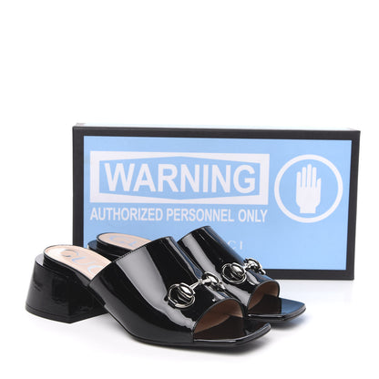 Gucci Patent Lexi Horsebit Mid-Heel Slide Sandals 37 Black 10 of 10