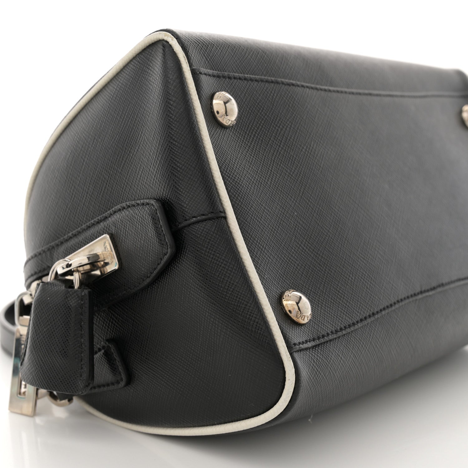 Prada Saffiano Lux Top Handle Crossbody Bag Black Talco 9 of 11