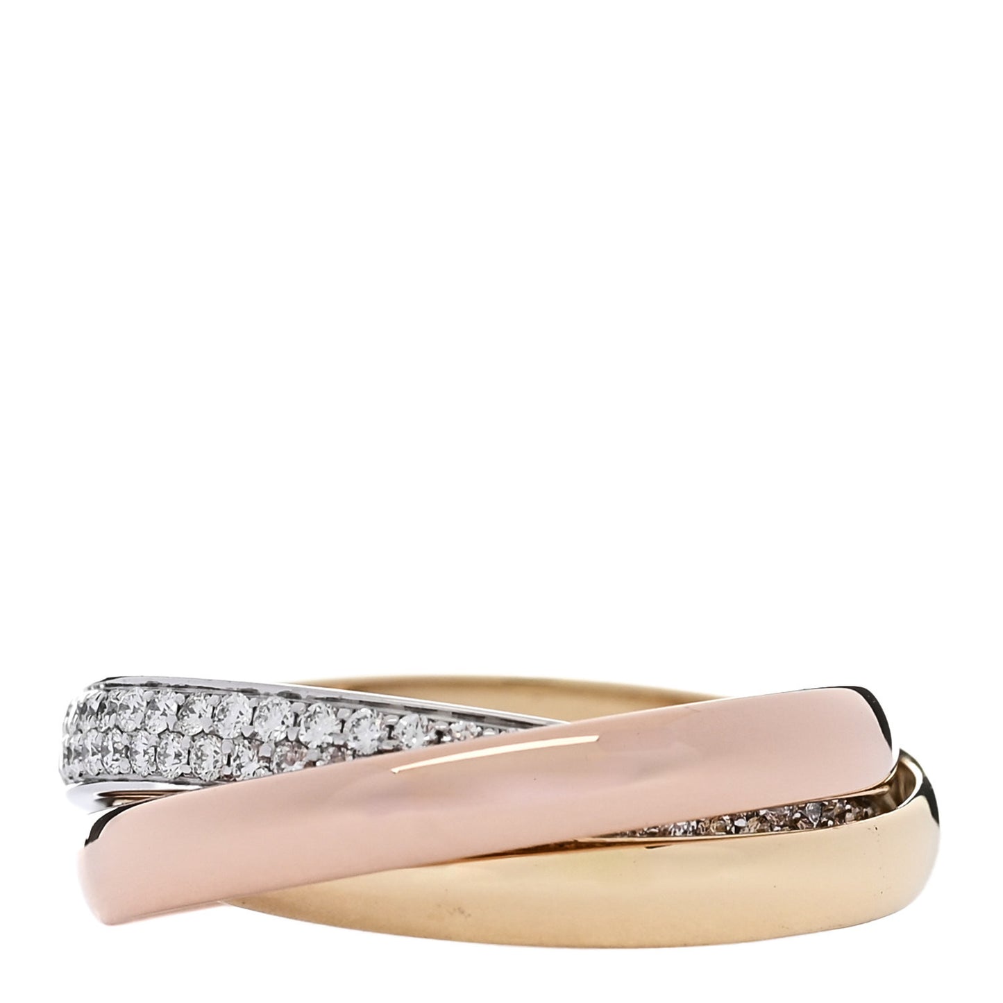 18K White Yellow Pink Gold Diamond Small Trinity Paved Ring 53 6.25