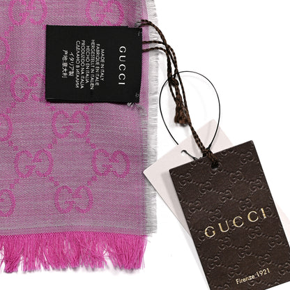 Gucci Wool Silk GG Monogram GGWeblong Fringe Scarf Shawl Zinc Pink 3 of 3