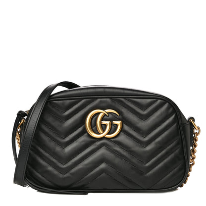 Gucci Calfskin Matelasse Small GG Marmont Chain Shoulder Bag Black 1 of 12