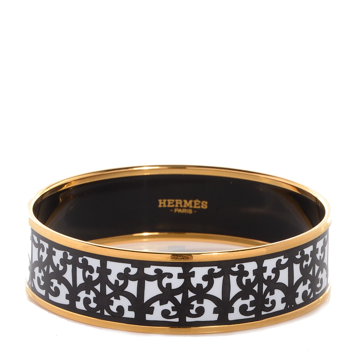 Hermes Enamel Printed Wide Balcons du Guadalquivir Bracelet 70 Black 1 of 5