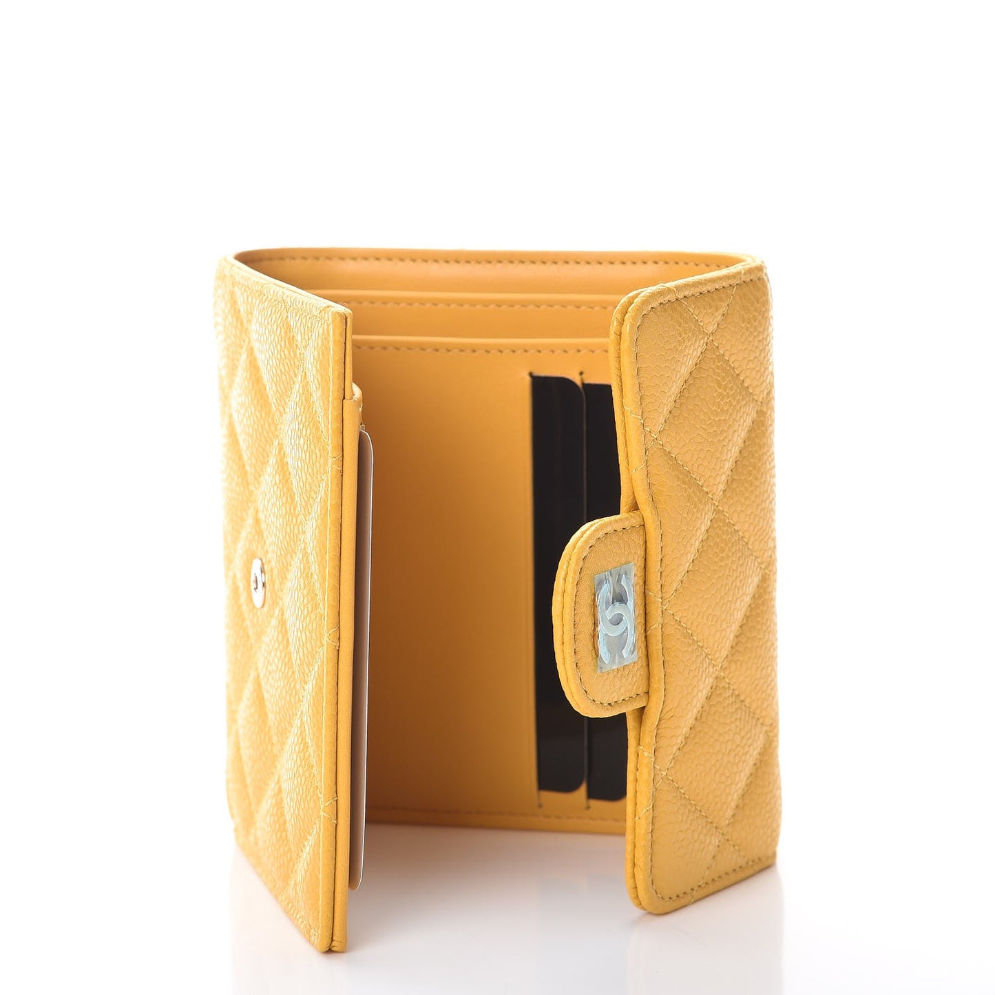 Caviar Quilted Compact Flap Wallet Yellow