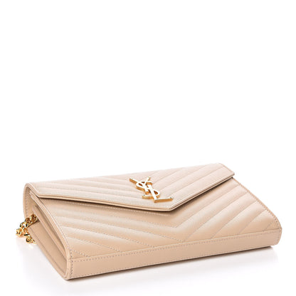 Saint Laurent Grain De Poudre Matelasse Chevron Monogram Chain Wallet Nude Powder 4 of 10