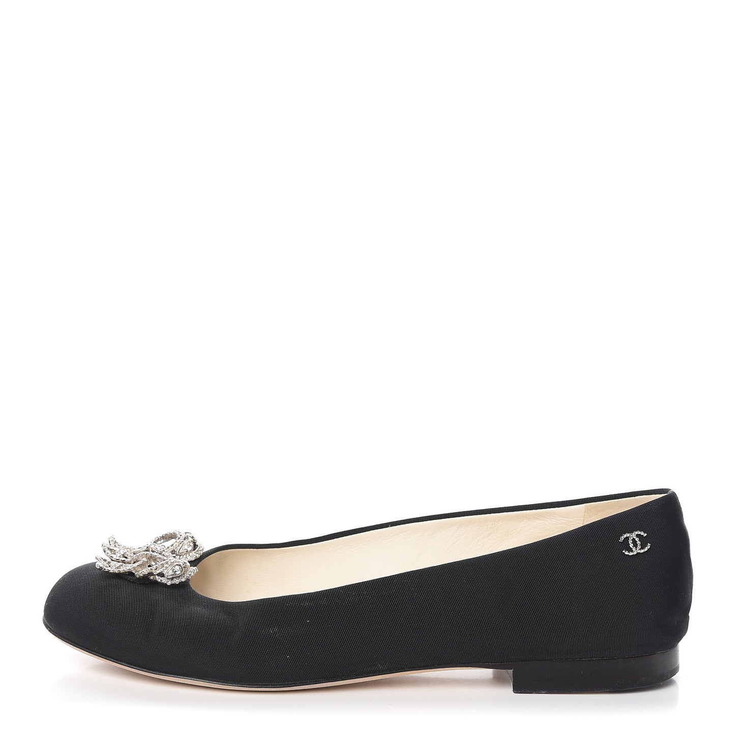 Grosgrain Crystal Bow Cap Ballet Flats 36.5 Black