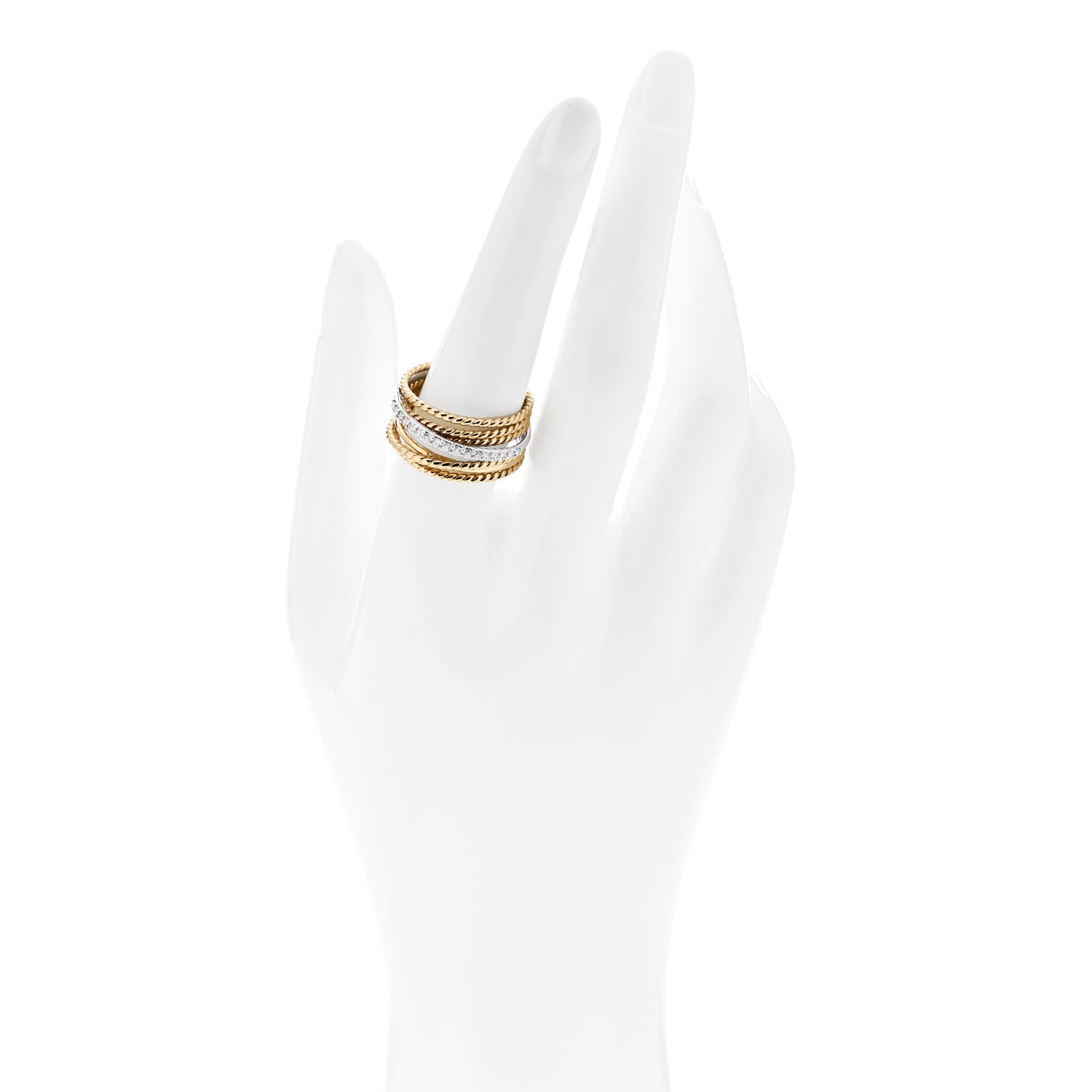 David Yurman 18K Yellow White Gold Diamond 11mm Wide Crossover Ring 58 8.25 2 of 5