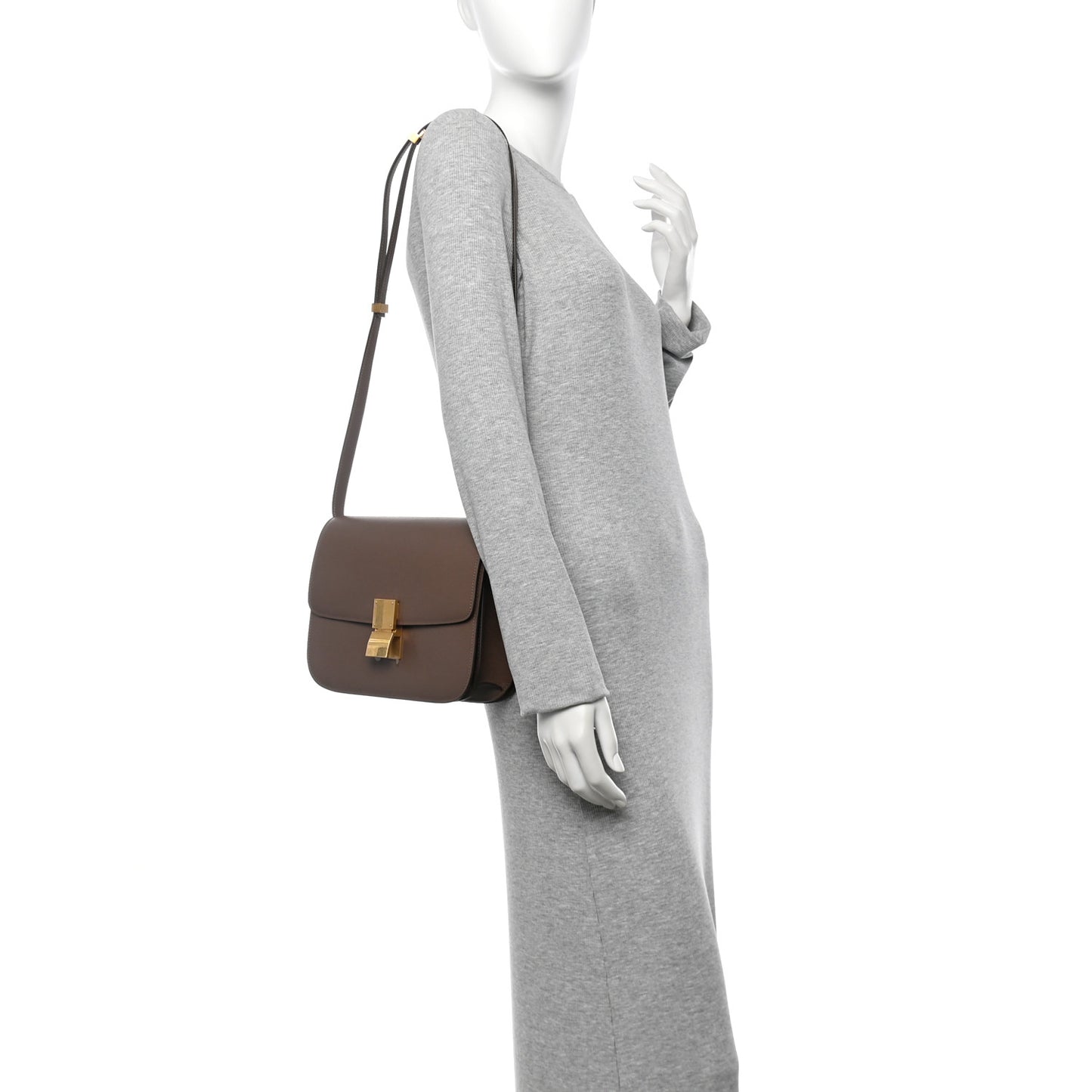 Liege Calfskin Medium Classic Box Flap Bag Taupe