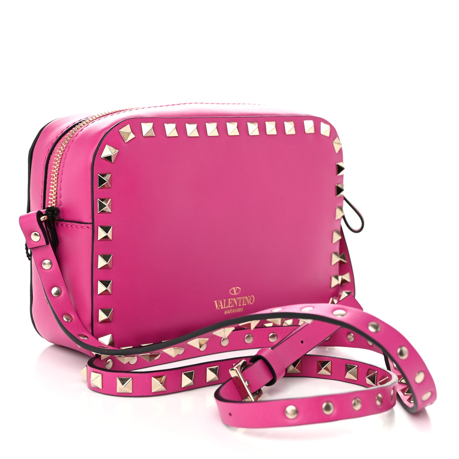 Valentino Garavani Calfskin Rockstud Camera Crossbody Bag Deep Fuxia 3 of 10