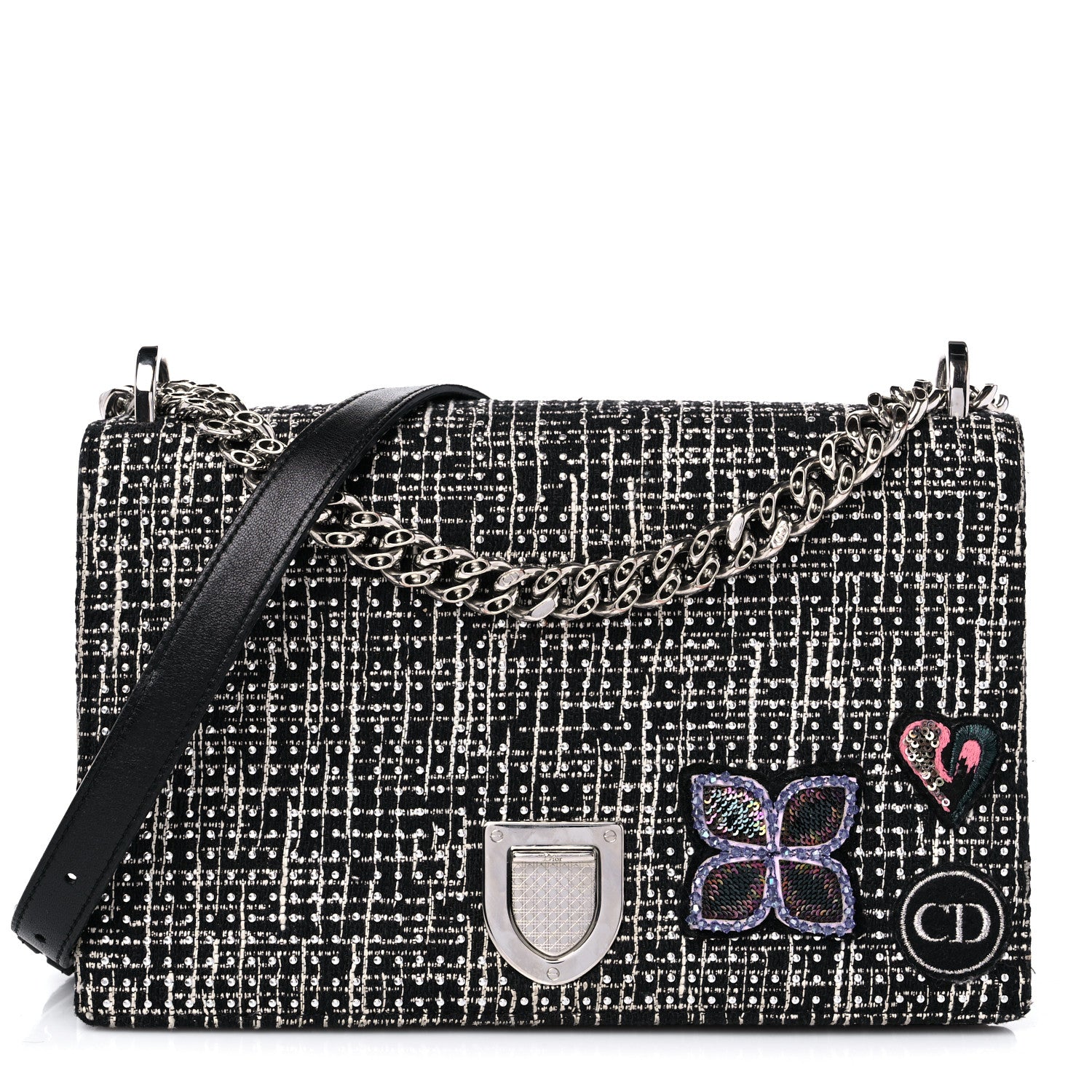 Christian Dior Tweed Embellished Diorama Flap Bag Black White 1 of 23