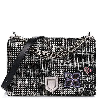 Christian Dior Tweed Embellished Diorama Flap Bag Black White 1 of 23