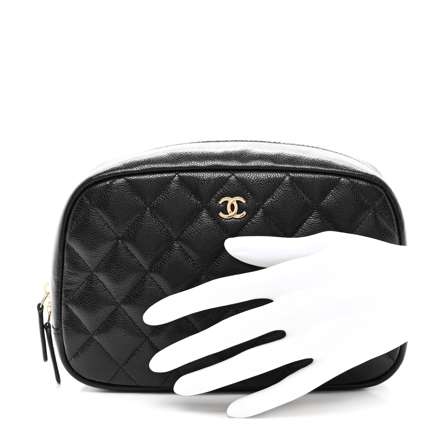 Caviar Quilted Medium Curvy Pouch Cosmetic Case Black