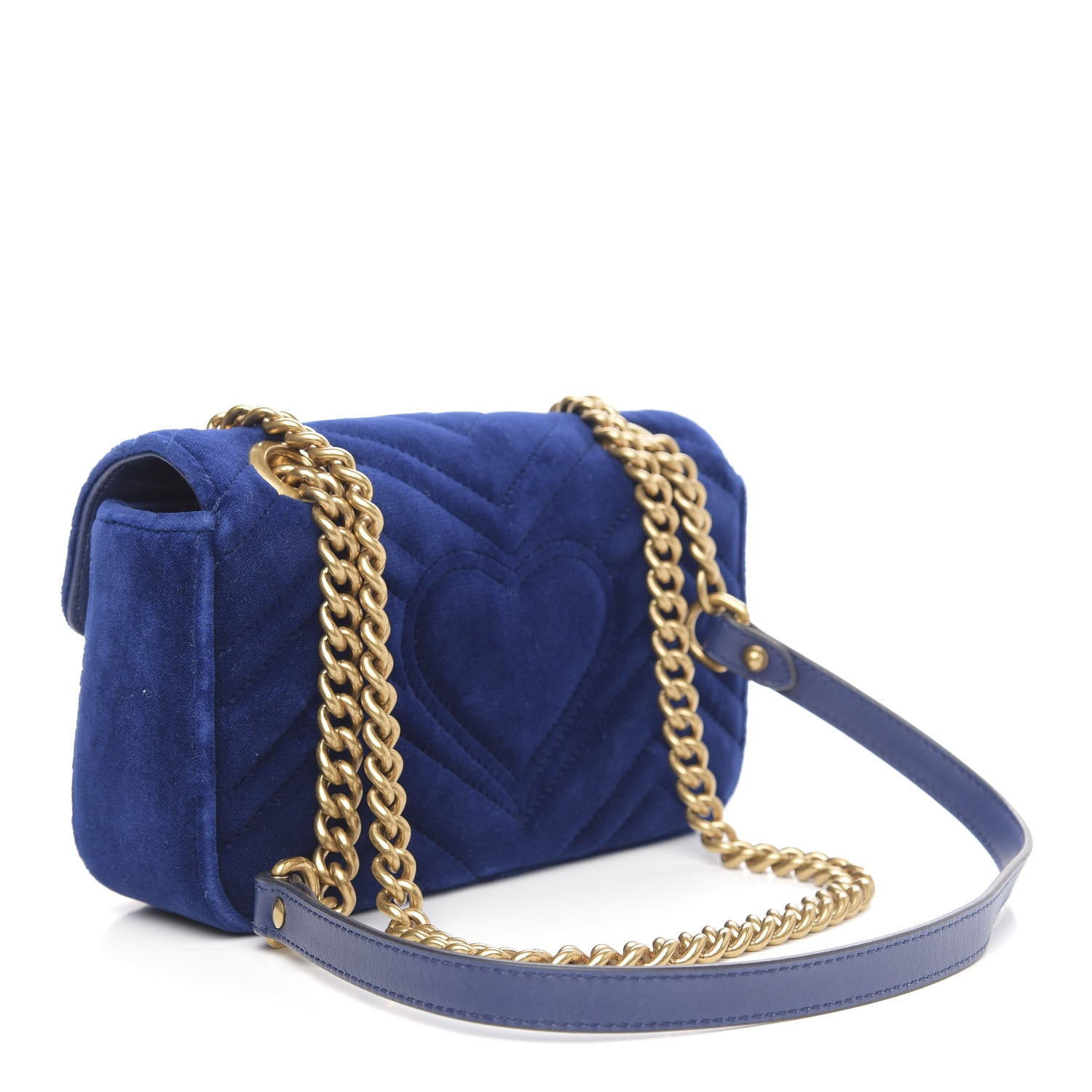 Gucci Velvet Matelasse Mini GG Marmont Shoulder Bag Cobalt Blue 3 of 13