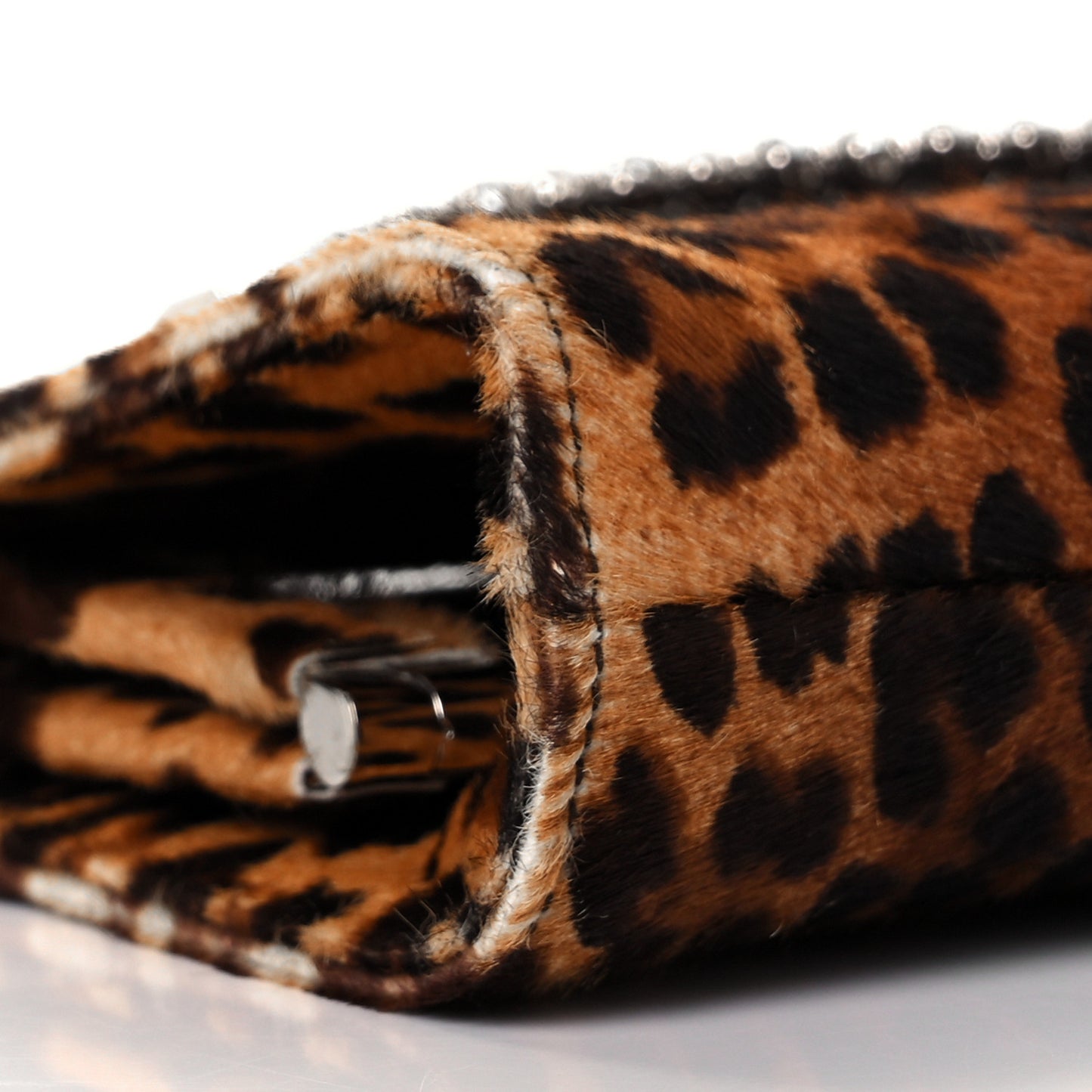 Pony Hair Crystal Venus Clutch Leopard