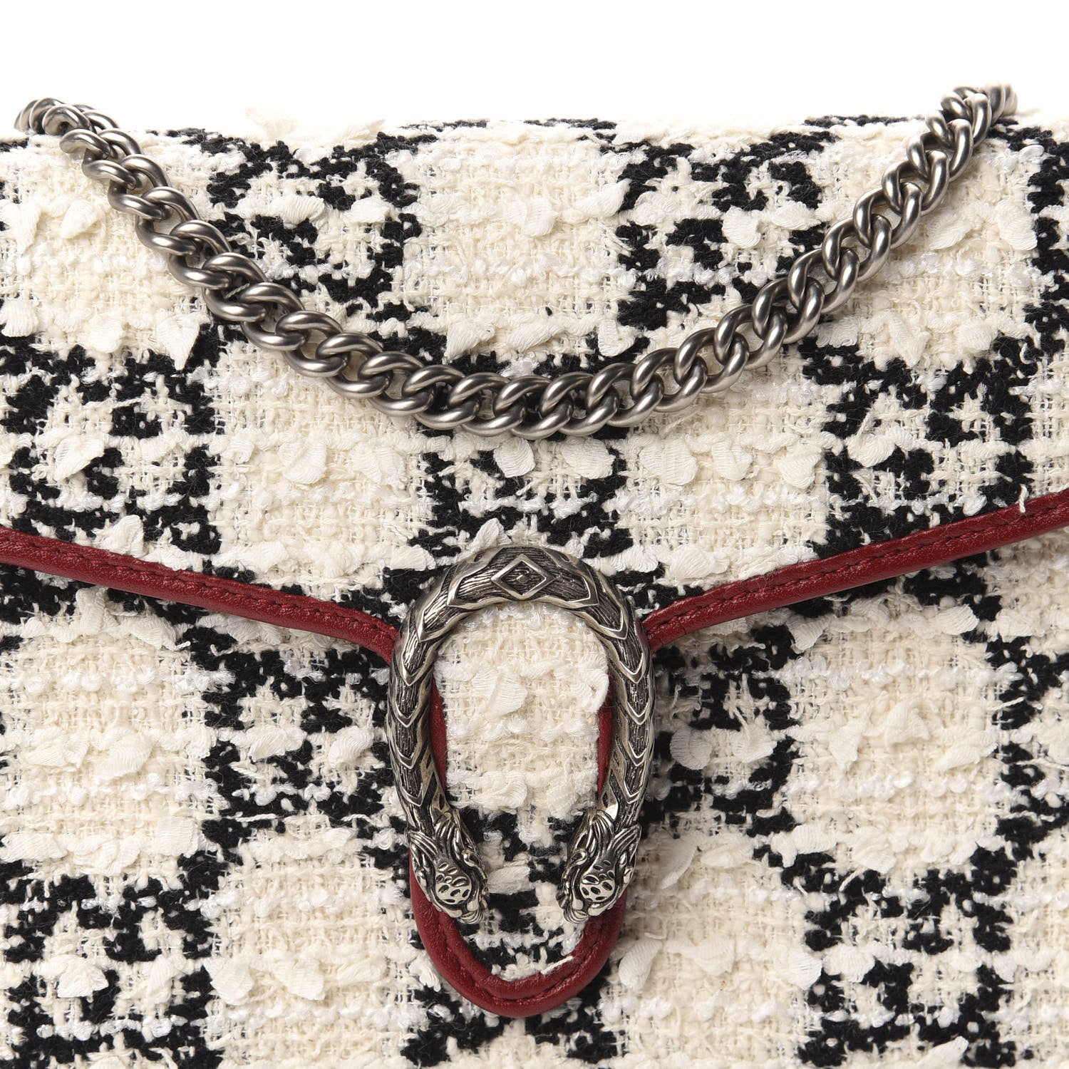 Gucci Tweed GG Monogram Mini Dionysus Chain Wallet White Black Romantic Cherry 10 of 10