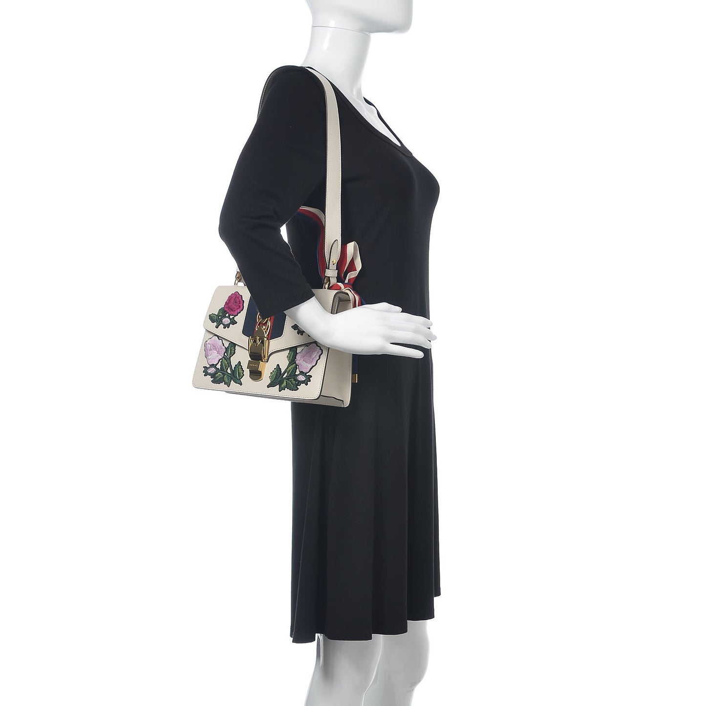 Calfskin Embroidered Small Sylvie Shoulder Bag White