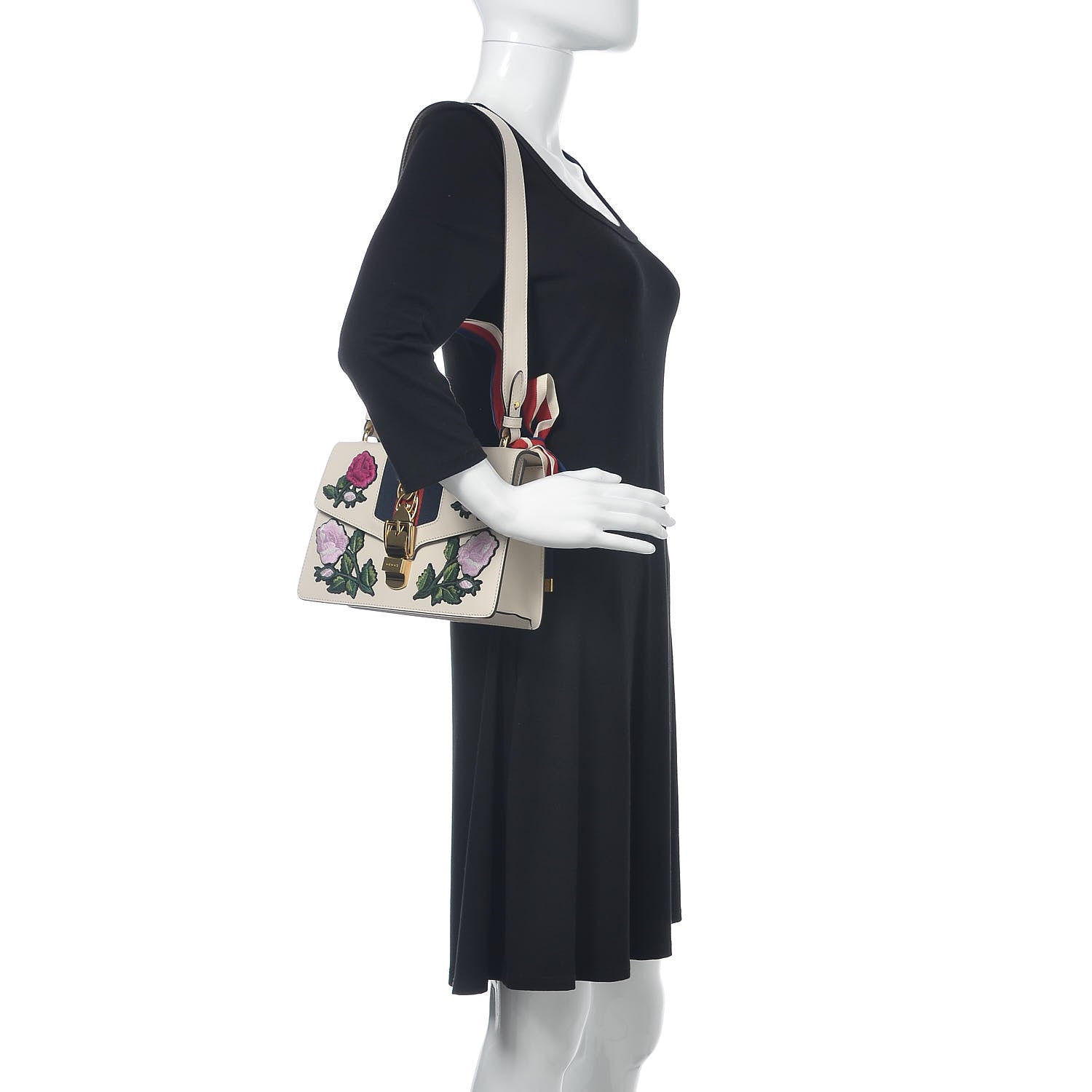 Gucci Calfskin Embroidered Small Sylvie Shoulder Bag White 2 of 10