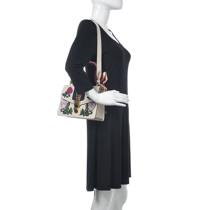 Gucci Calfskin Embroidered Small Sylvie Shoulder Bag White 2 of 10