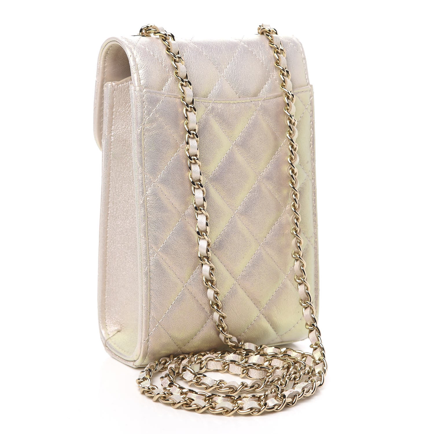Chanel Iridescent Lambskin Quilted CC Phone Holder Ivory 3 of 11