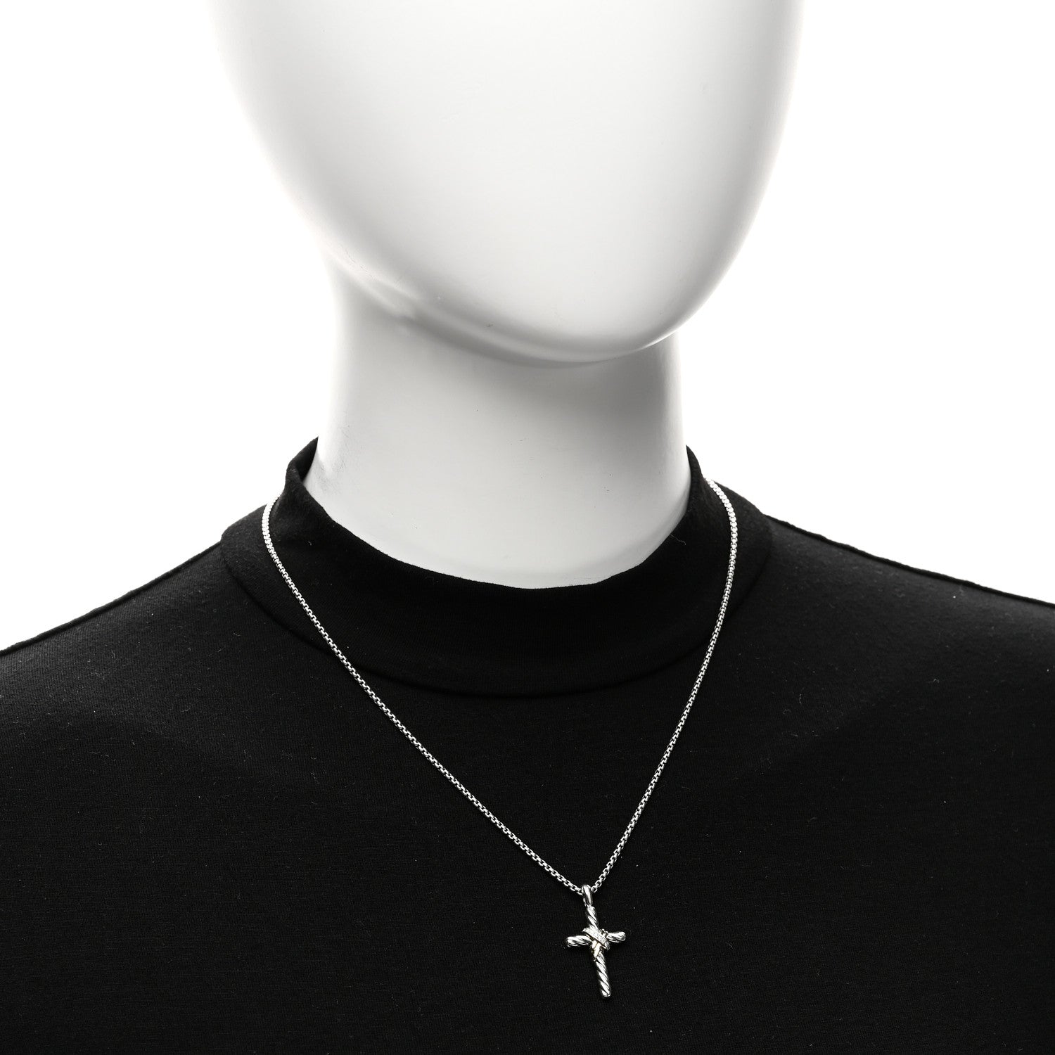 David Yurman Sterling Silver 14K Yellow Gold Diamond 32mm X Cross Pendant Necklace 2 of 4