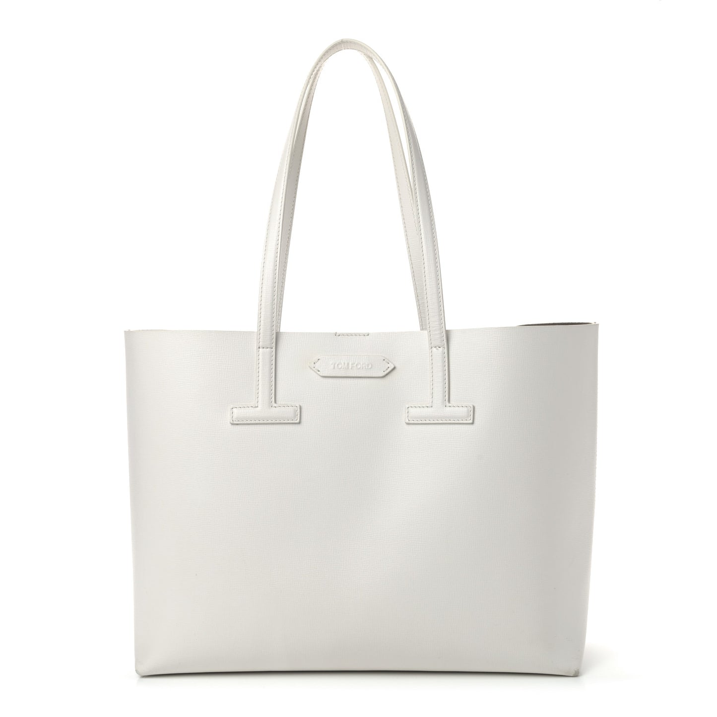 Grained Calfskin Small T Tote White