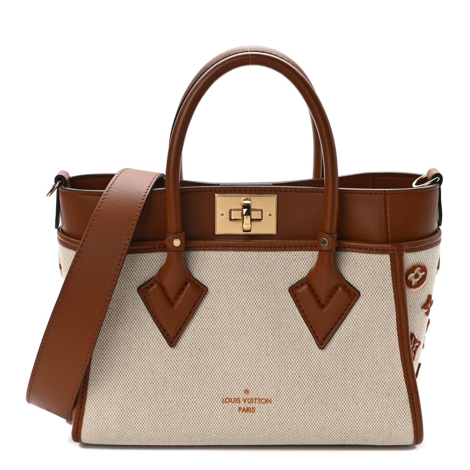 Louis Vuitton Canvas Calfskin Monogram On My Side PM Caramel Tan 1 of 8
