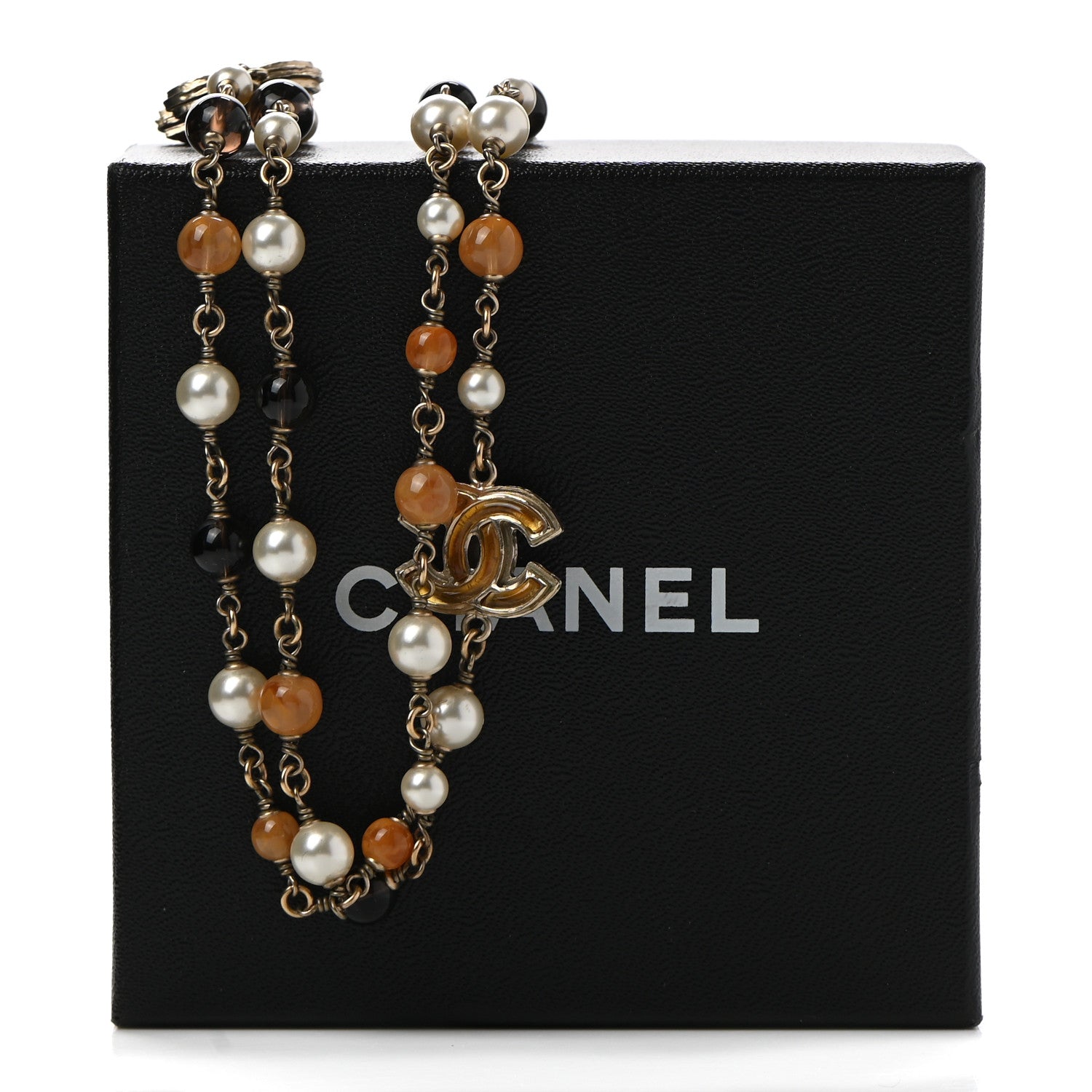 Chanel Enamel Bead Pearl CC Long Necklace Brown Silver 7 of 7