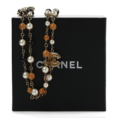 Chanel Enamel Bead Pearl CC Long Necklace Brown Silver 7 of 7