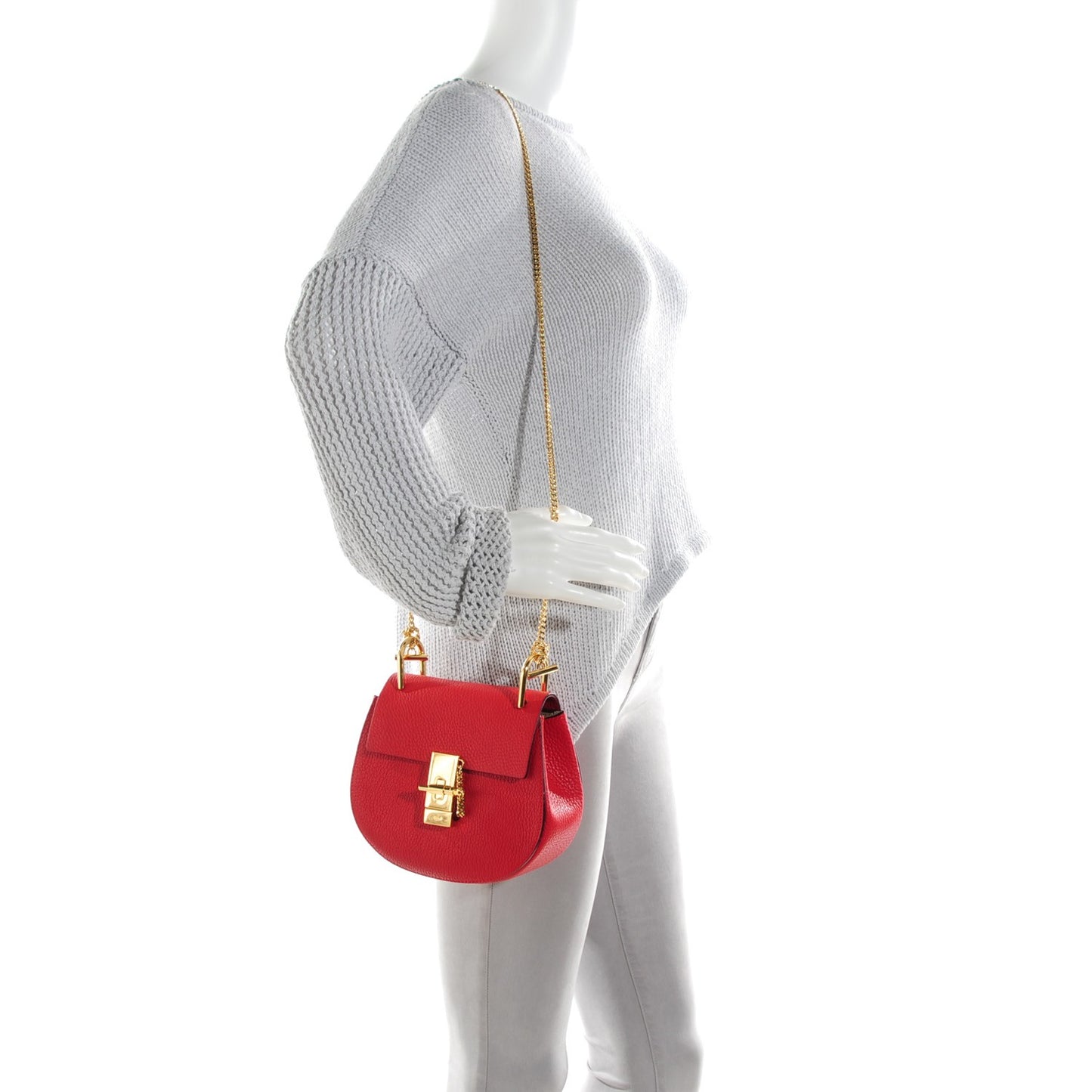 Grained Lambskin Mini Drew Shoulder Bag Plaid Red