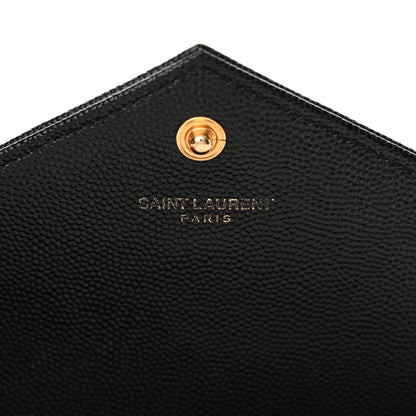 Saint Laurent Grain De Poudre Matelasse Chevron Monogram Envelope Chain Wallet Black 6 of 12
