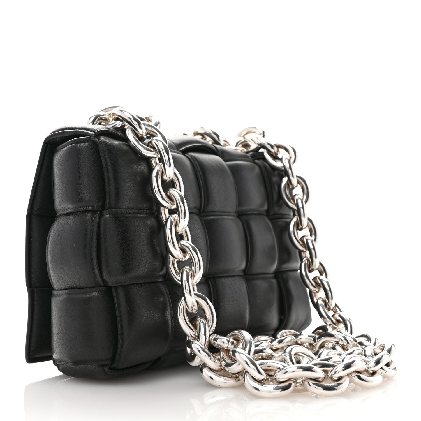 Lambskin Maxi Intreccio Padded Chain Cassette Crossbody Bag Black