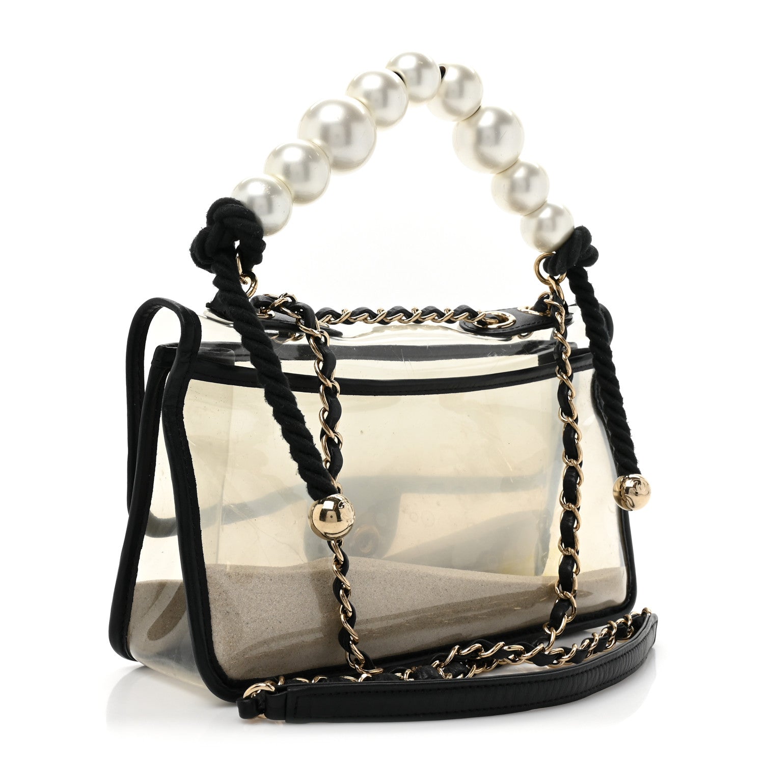 Chanel Lambskin PVC Sand By The Sea Flap With Pearl Strap Black 3 of 13