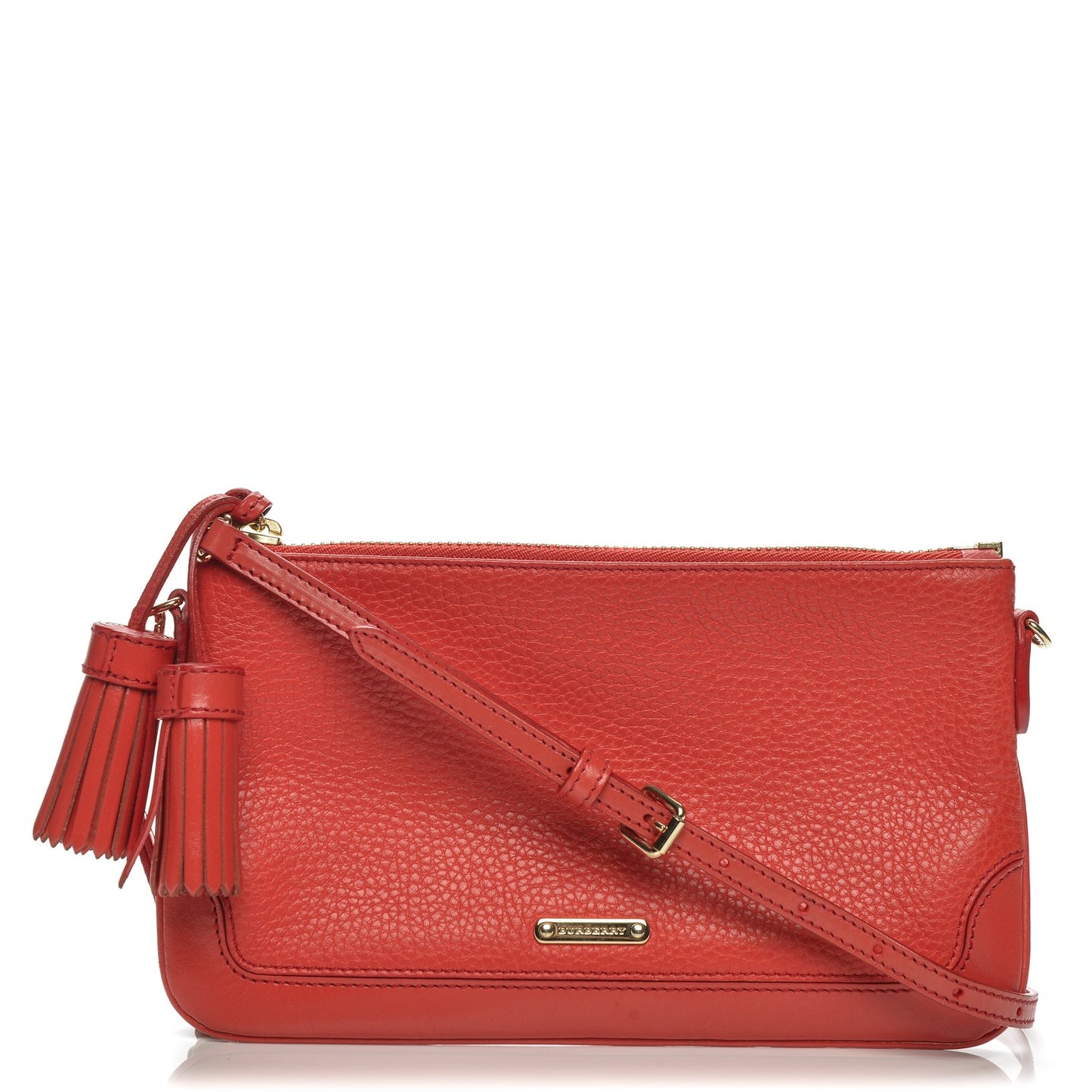 Signature Grain Calfskin Tassel Peyton Crossbody Clutch Bag Cadmium Red
