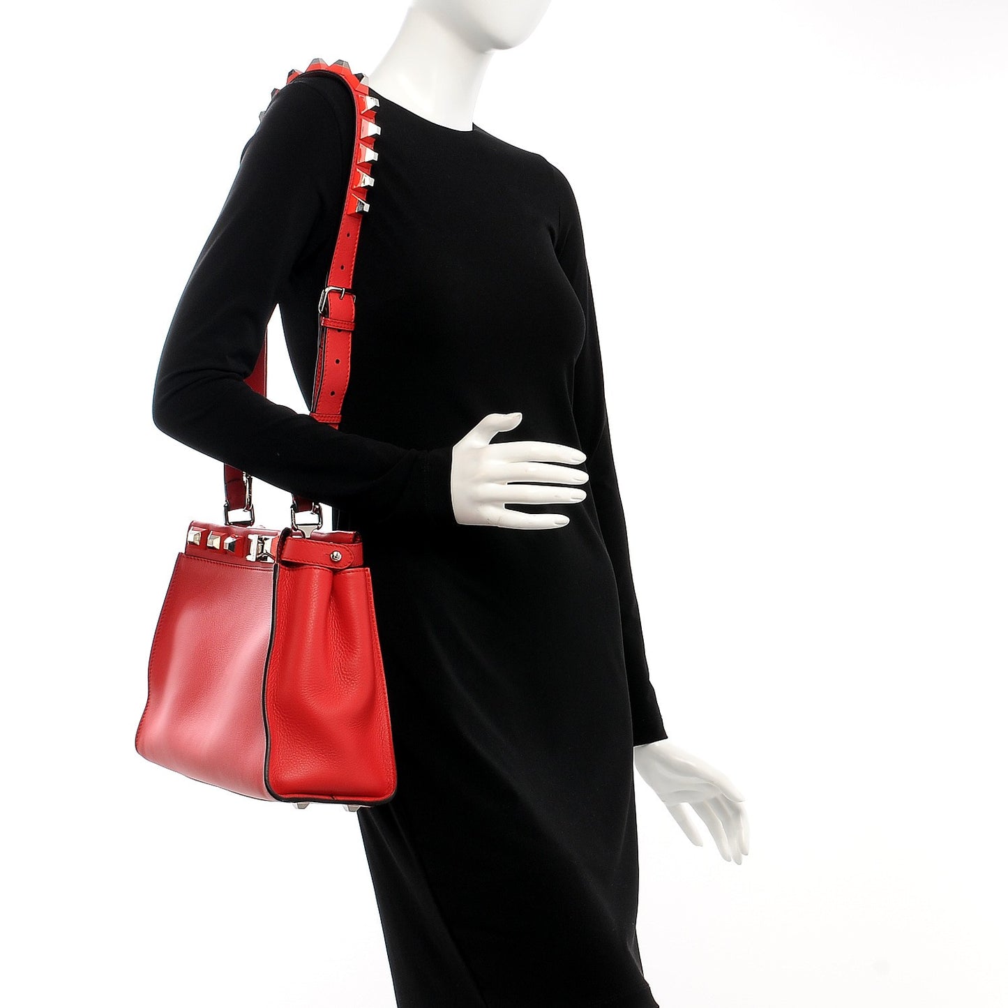 Vitello Seta Studded Medium Peekaboo Iconic Satchel Fiamma
