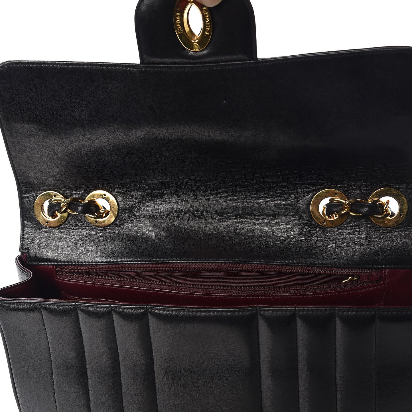 Lambskin Vertical Quilt Jumbo Flap Black