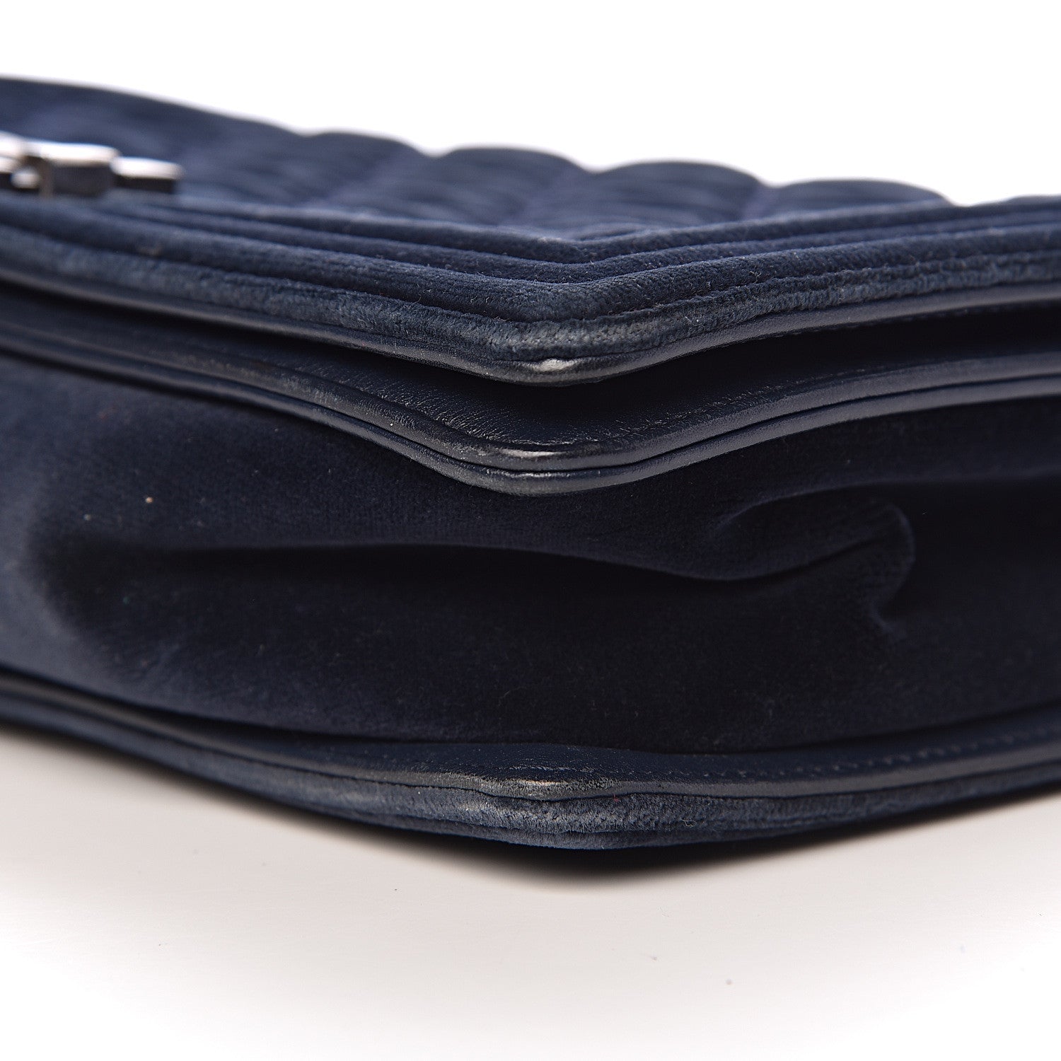 Chanel Velvet Tweed Quilted New Medium Boy Flap Dark Navy Blue 10 of 15