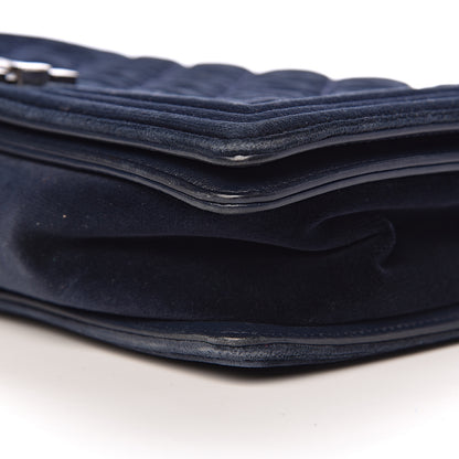 Chanel Velvet Tweed Quilted New Medium Boy Flap Dark Navy Blue 10 of 15