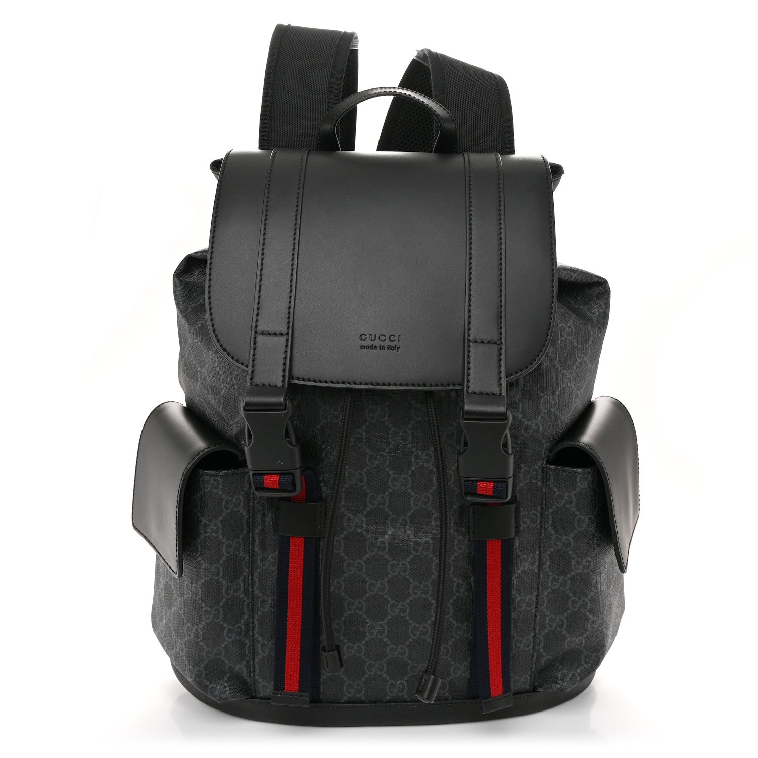 Gucci Soft GG Supreme Monogram Calfskin Web Double Buckle Backpack Black 1 of 10