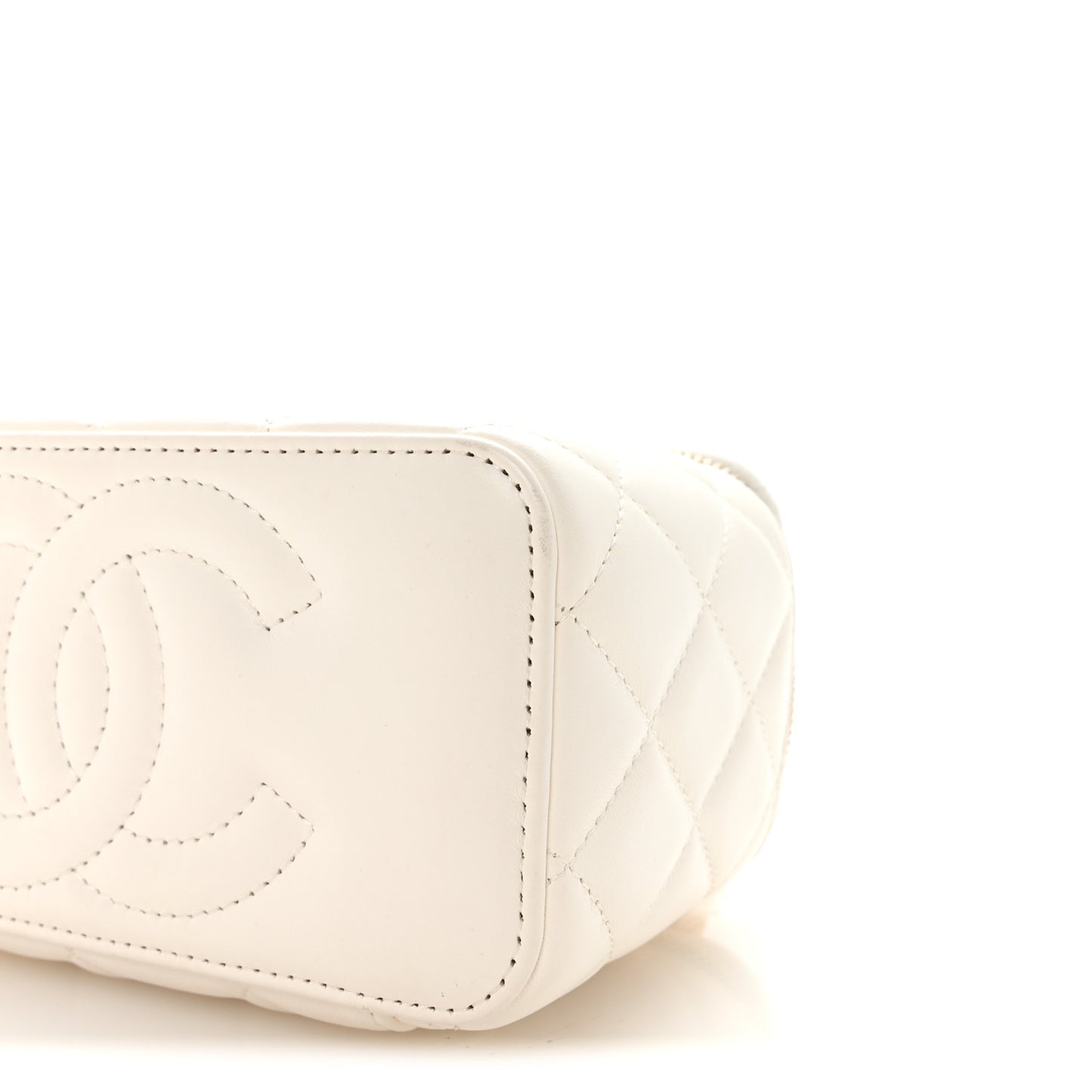 Lambskin Enamel Quilted Logo Small Vanity Case With Chain White