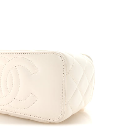 Chanel Lambskin Enamel Quilted Logo Small Vanity Case With Chain White 10 of 11