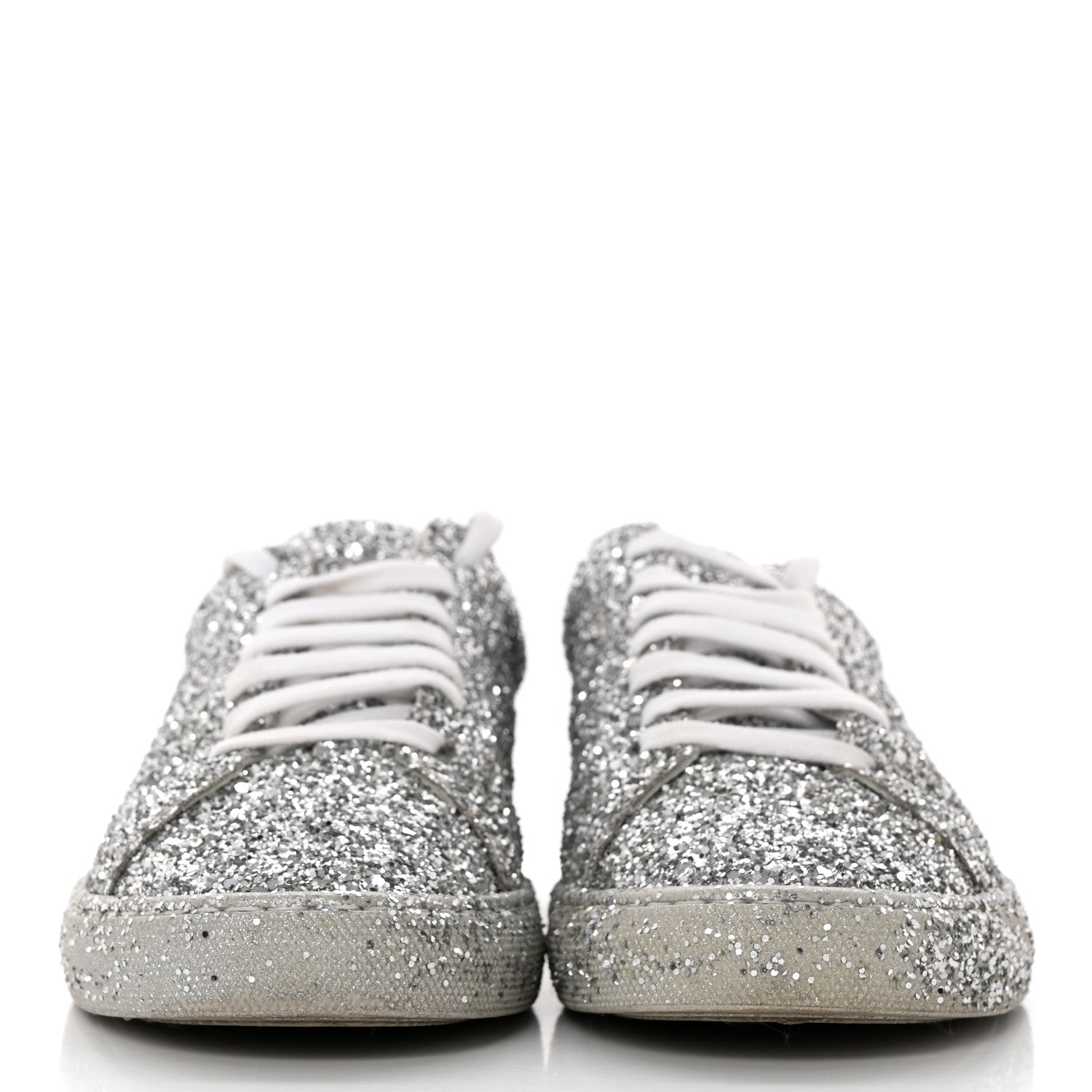 Saint Laurent Calfskin Crystal Glitter Andy Sneakers 36 Silver 2 of 12