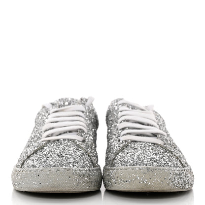 Saint Laurent Calfskin Crystal Glitter Andy Sneakers 36 Silver 2 of 12
