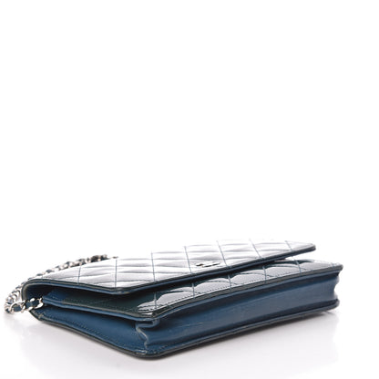Chanel Patent Quilted Wallet On Chain WOC Blue 4 of 11