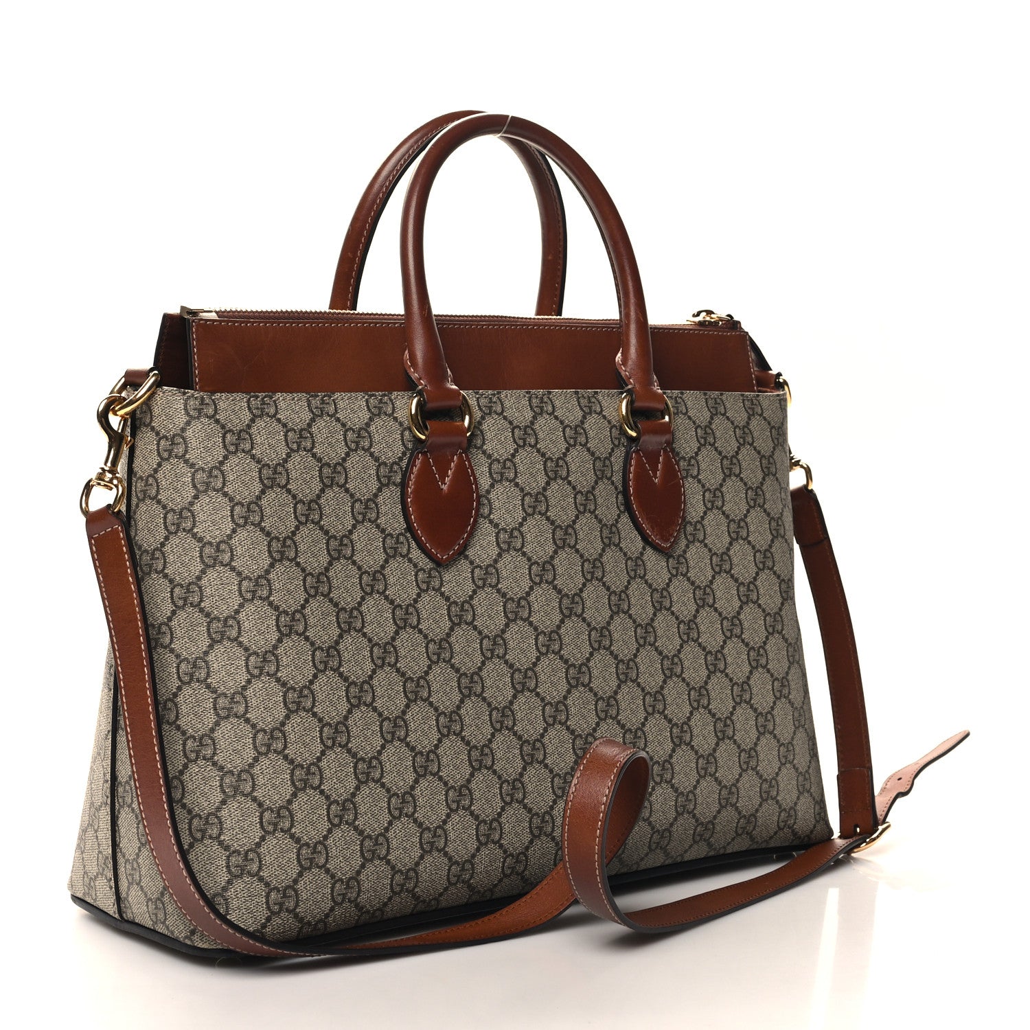Gucci GG Supreme Monogram Small Zip Top Tote Beige Tuscany 3 of 15