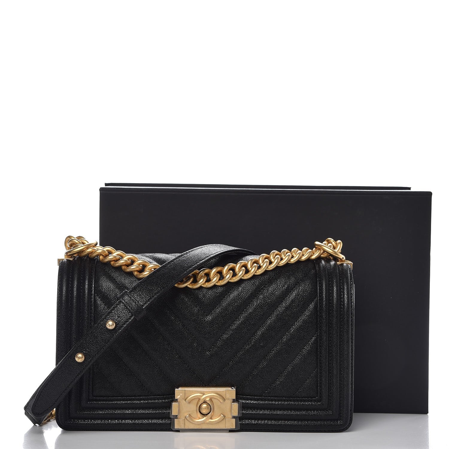 Chanel Caviar Chevron Quilted Medium Boy Flap Black 9 of 9