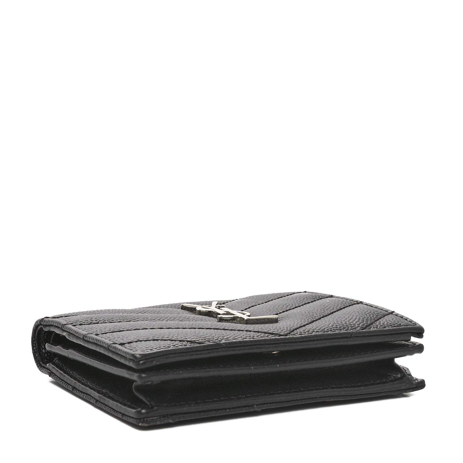 Saint Laurent Grain De Poudre Matelasse Chevron Monogram Card Case Black 4 of 9