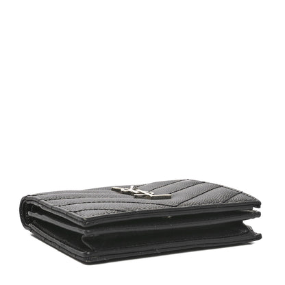 Saint Laurent Grain De Poudre Matelasse Chevron Monogram Card Case Black 4 of 9