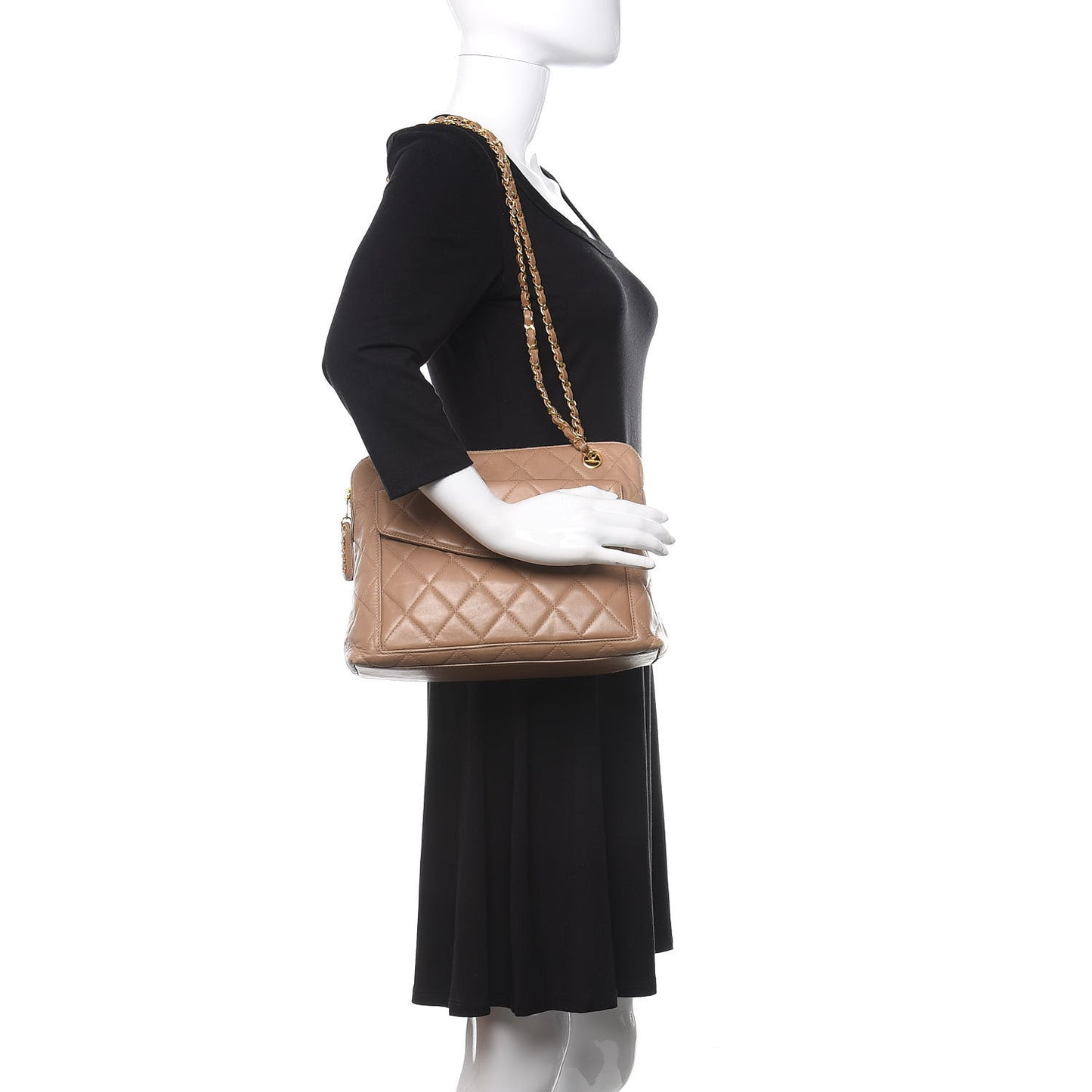 Lambskin Quilted Flap Shoulder Bag Beige