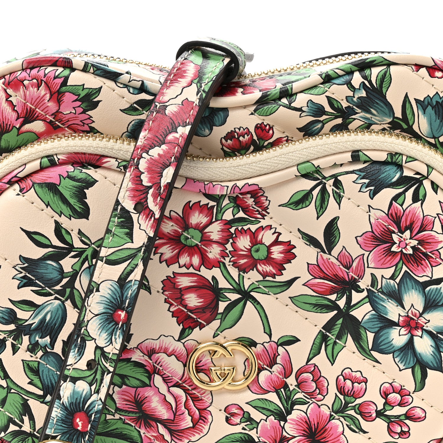 Gucci Calfskin Matelasse Diagonal Brit Roses Print Mini Interlocking G Heart Shoulder Bag  White Multicolor 8 of 10