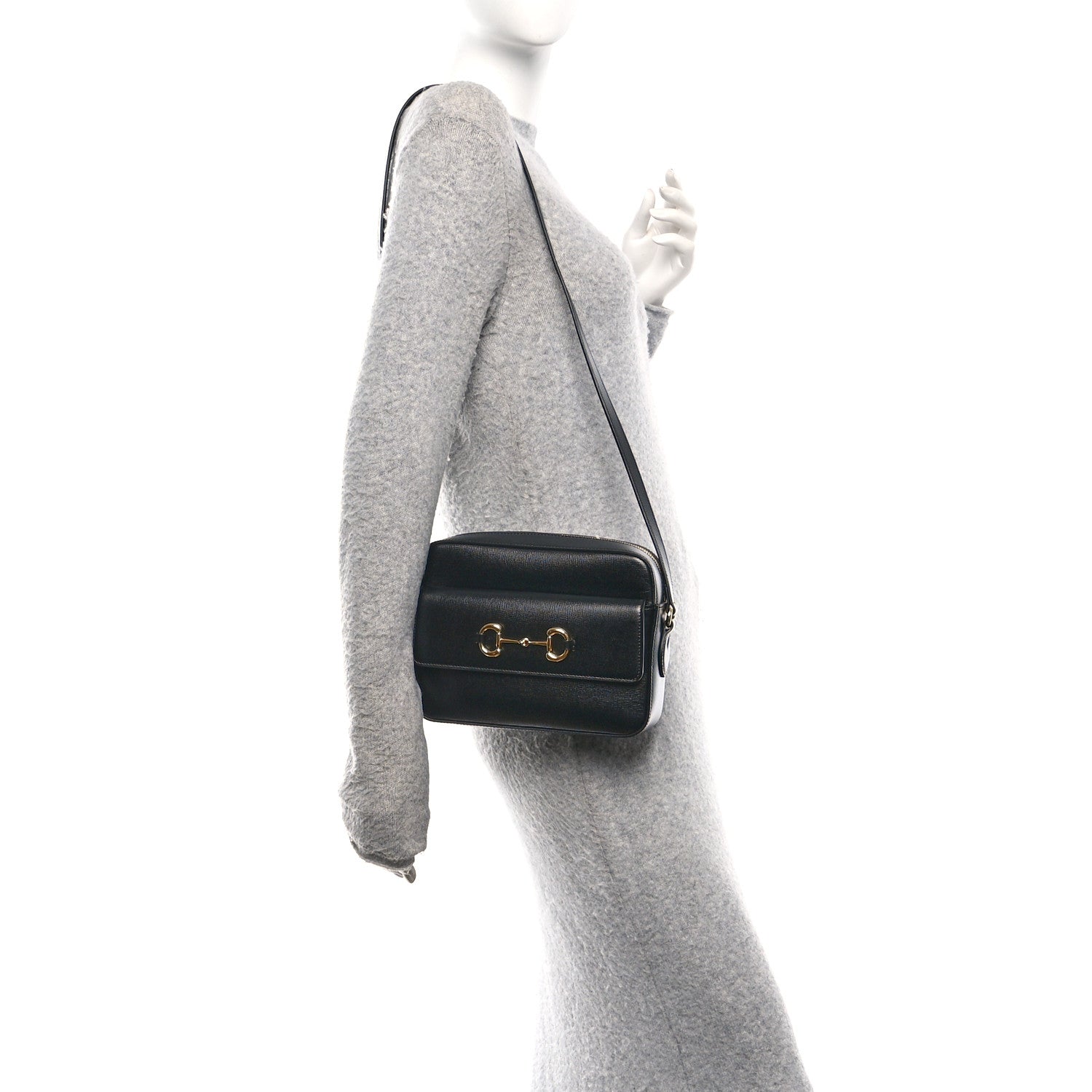 Gucci Textured Calfskin Small Horsebit 1955 Shoulder Bag Black 2 of 13